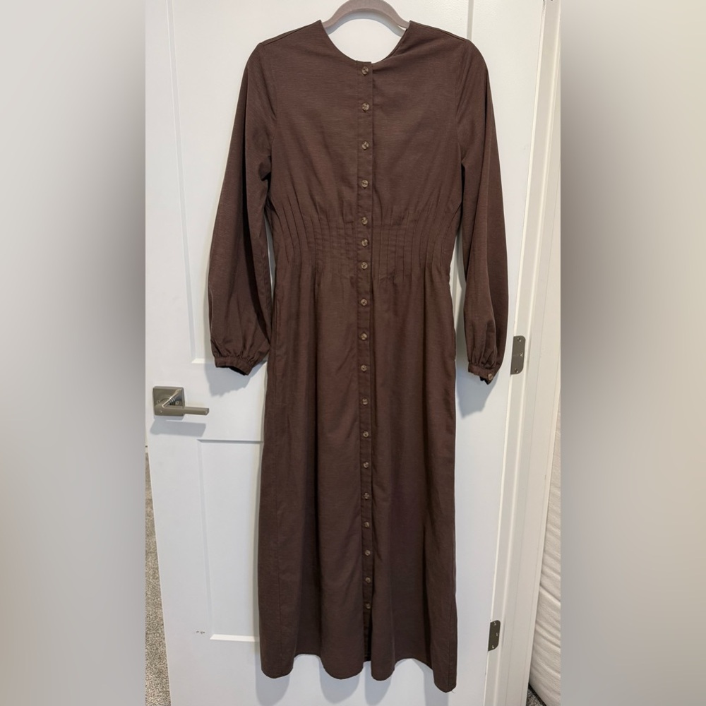 Veiled Linen Button-Down Abaya Dress